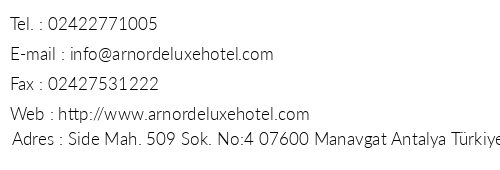 Arnor De Luxe Hotel & Spa telefon numaralar, faks, e-mail, posta adresi ve iletiim bilgileri